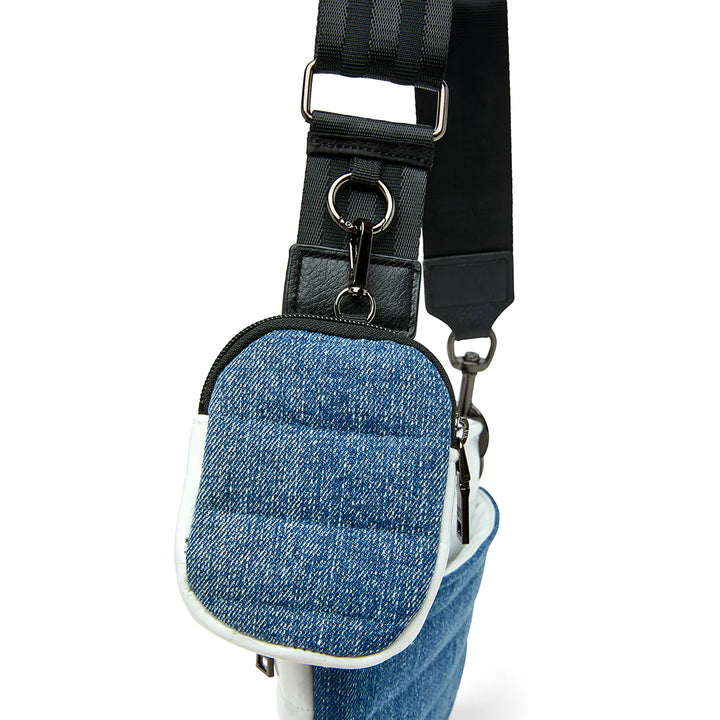 Think Royln Downtown Crossbody - Denim/White mini clip-on bag