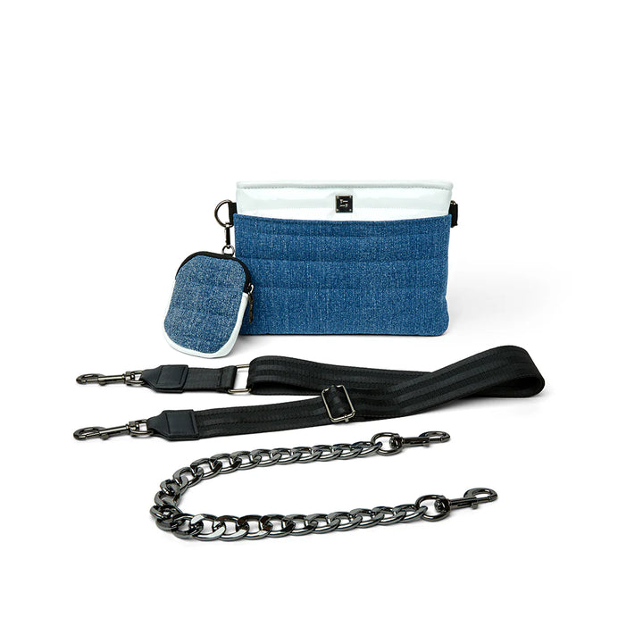 Think Royln Downtown Crossbody - Traditional Stone Washed Denim/White with 3 detachable straps