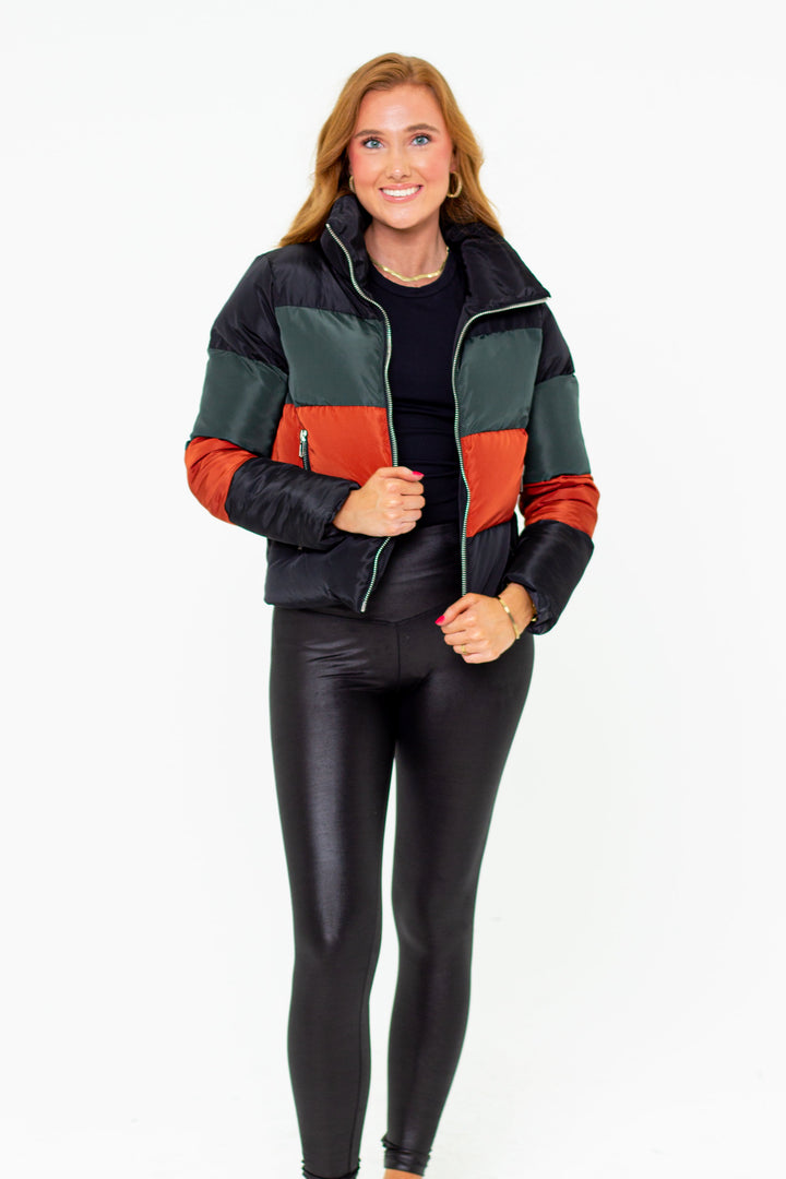 BuddyLove Addison Striped Puffer Jacket in Woodland available at Barbara Katz