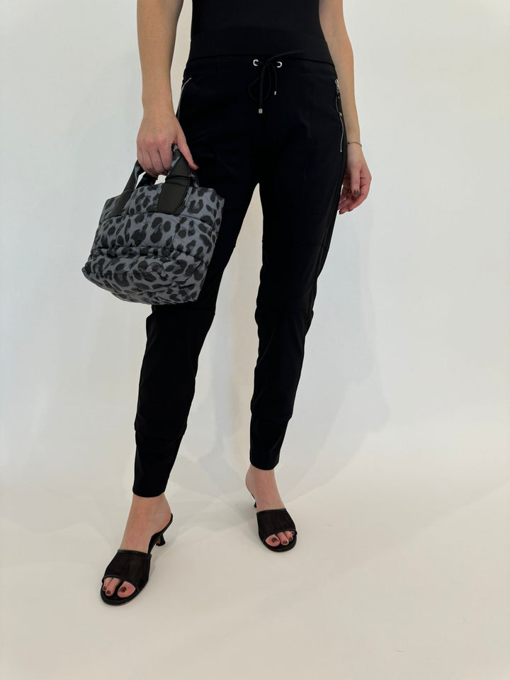 Raffaello Rossi Candy Pants in Black  with Vee Collective Porter Mini Tote Bag in Grey Leopard available at Barbara Katz