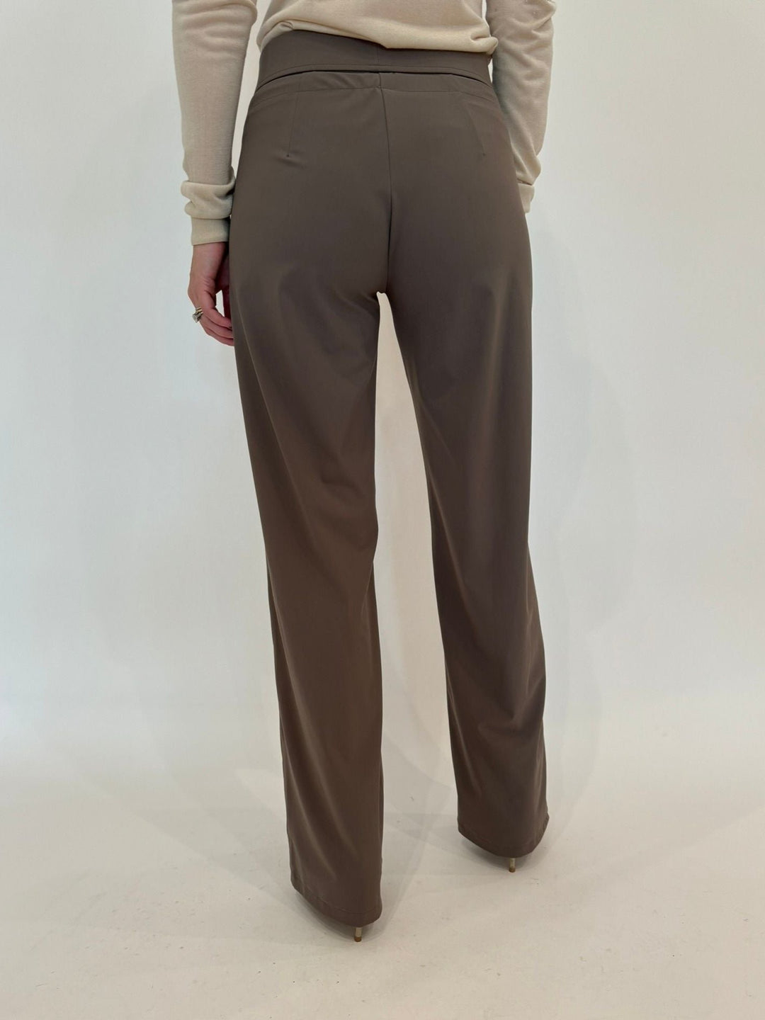 Raffaello Rossi Taupe Candice Straight Tech Pants available at Barbara Katz