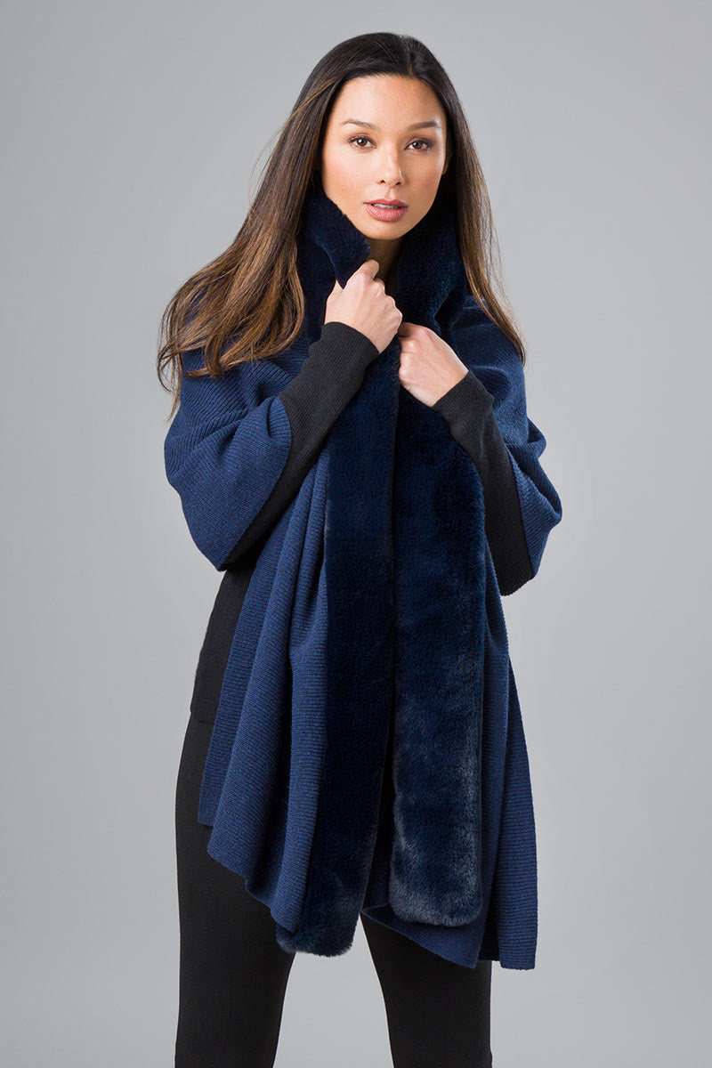 Kinross Cashmere Faux Fur Rib Wrap available at Barbara Katz