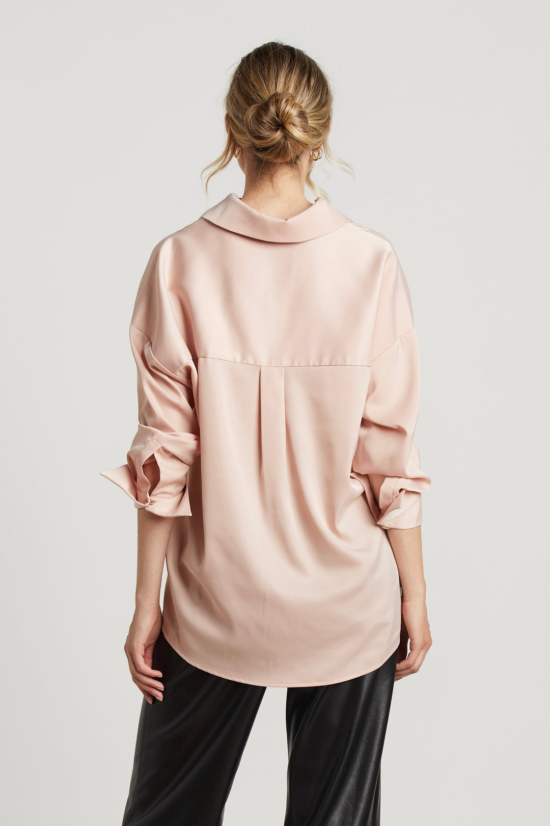 Adroit Atelier Kay Popover Satin Blouse With Long Cuffs - Rose available at Barbara Katz