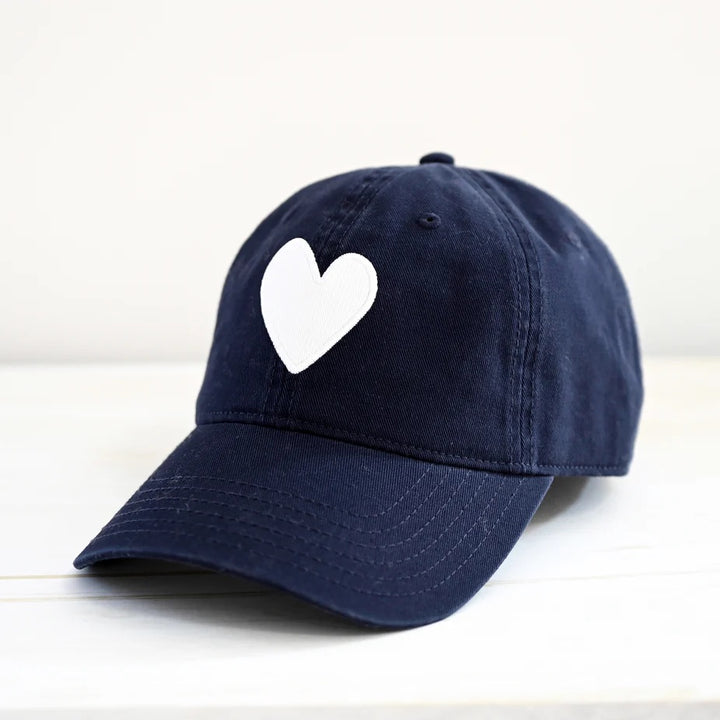 Kerri Rosenthal Baseball Hat Heart Patch in Indigo/White available at Barbara Katz