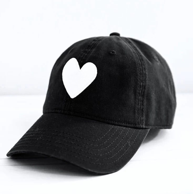 Kerri Rosenthal Baseball Hat Heart Patch in Black/White available at Barbara Katz