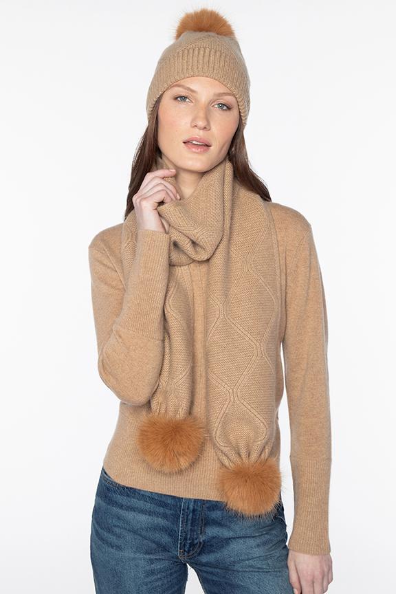 Kinross Cashmere Luxe Cable Scarf in Camel