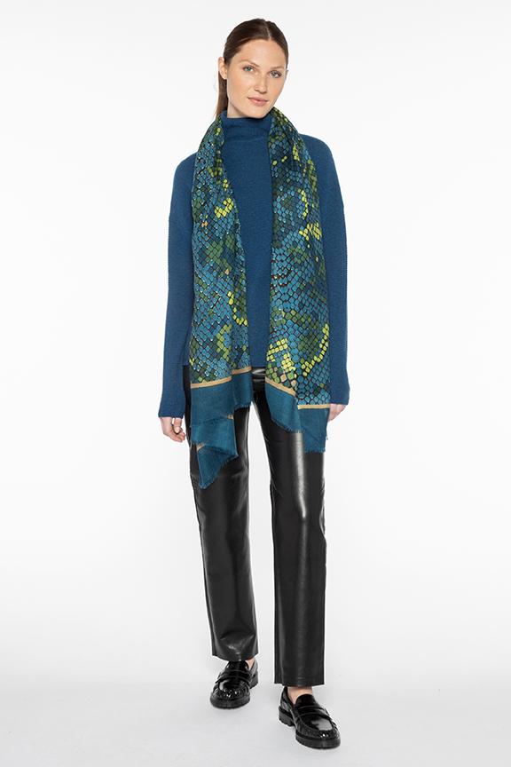 Kinross Cashmere Geo Skin Print Scarf in Adriatic Multi