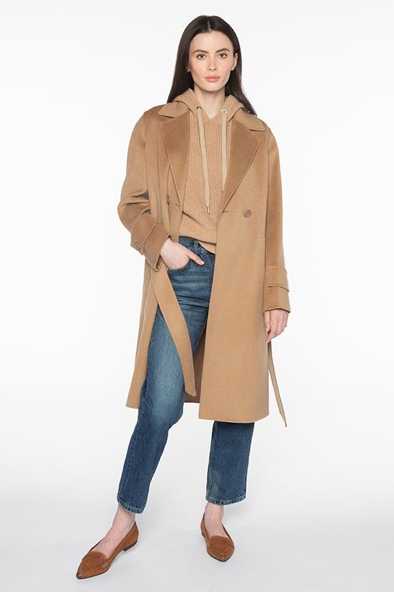 Kinross Notch Collar Belted Coat in Camel