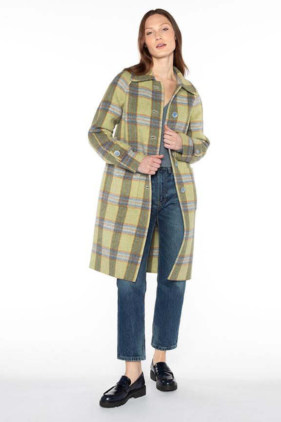 Kinross Cashmere Plaid Coat in Moss Multi