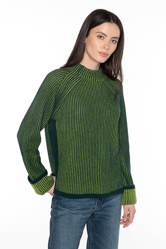 Kinross Cashmere Plaited Rib Funnel Sweater in Cypress/Moss