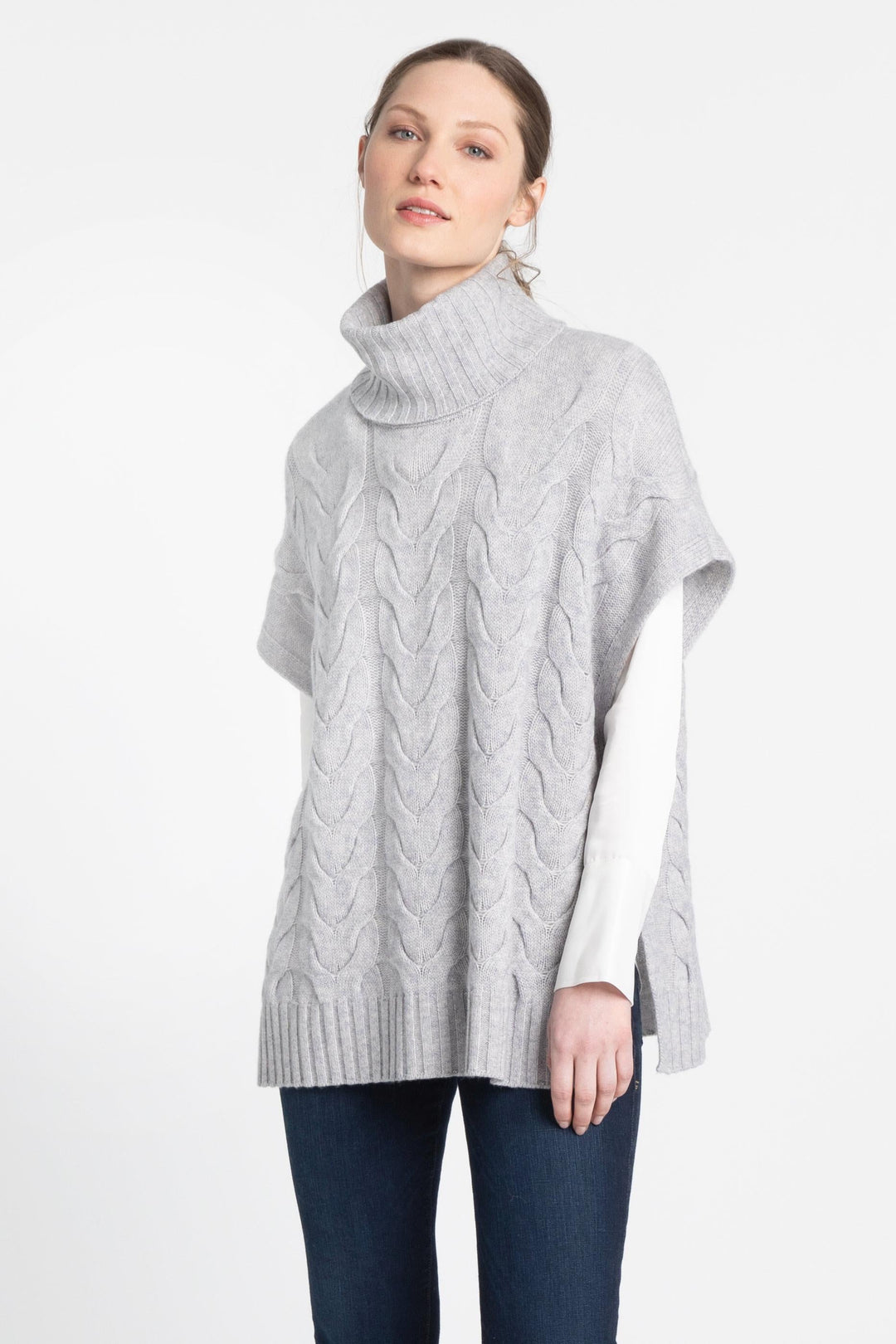 Kinross Luxe Cable Cowl Popover in Silver