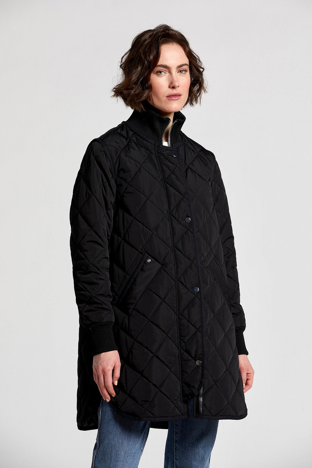 Adroit Atelier Libby Quilted Full Zip Coat in Black available at Barbara Katz