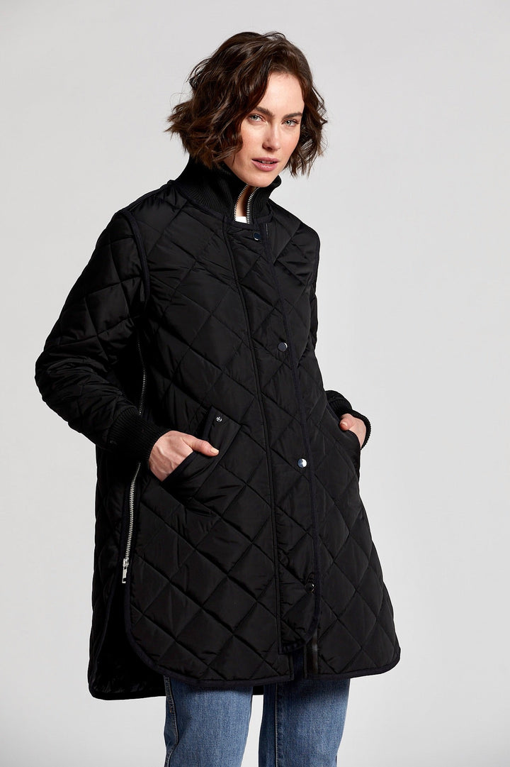 Adroit Atelier Libby Quilted Full Zip Coat in Black available at Barbara Katz