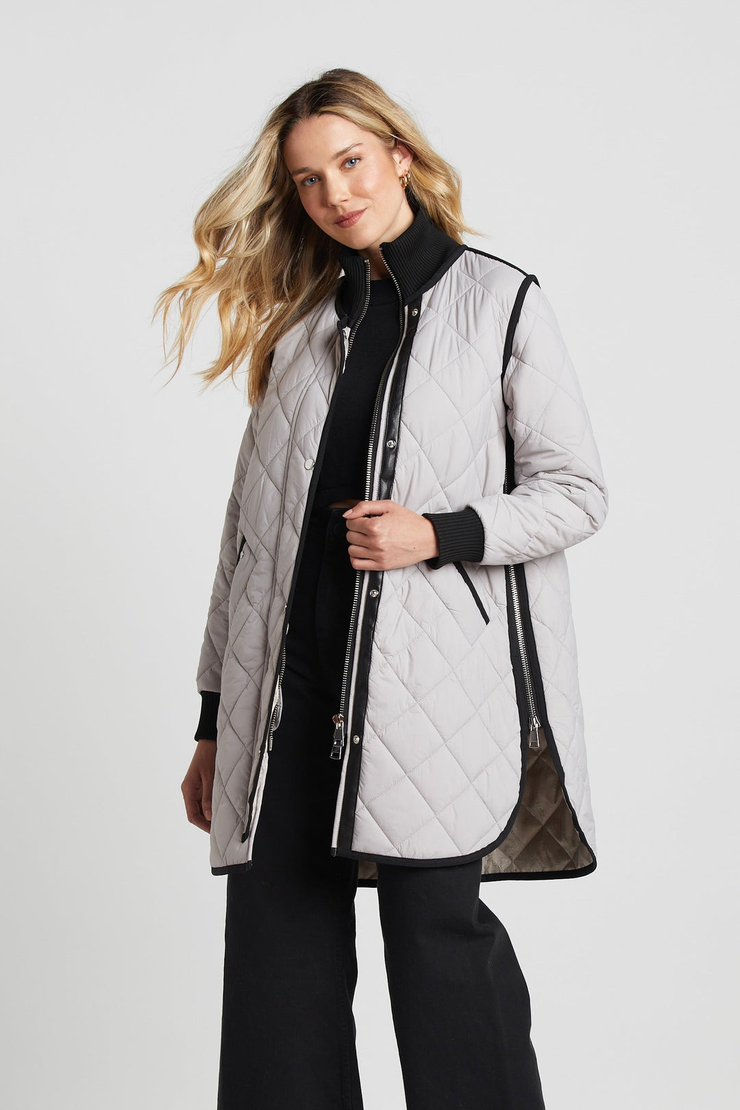 Adroit Atelier Libby Quilted Full Zip Coat in Cloud available at Barbara Katz