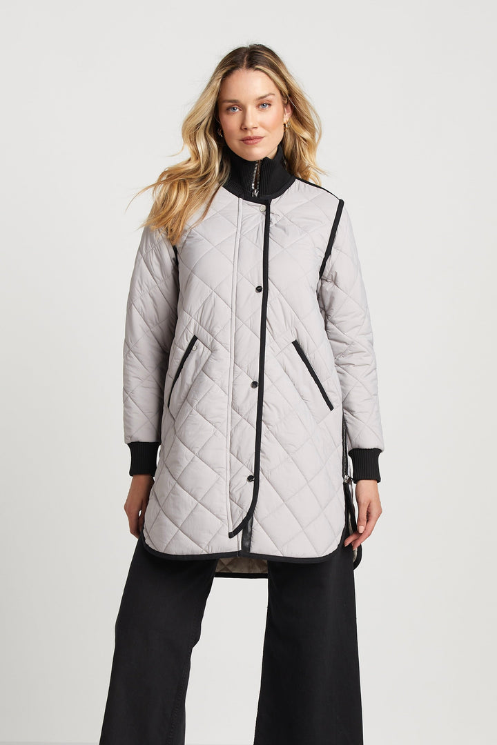 Adroit Atelier Libby Quilted Full Zip Coat in Cloud available at Barbara Katz