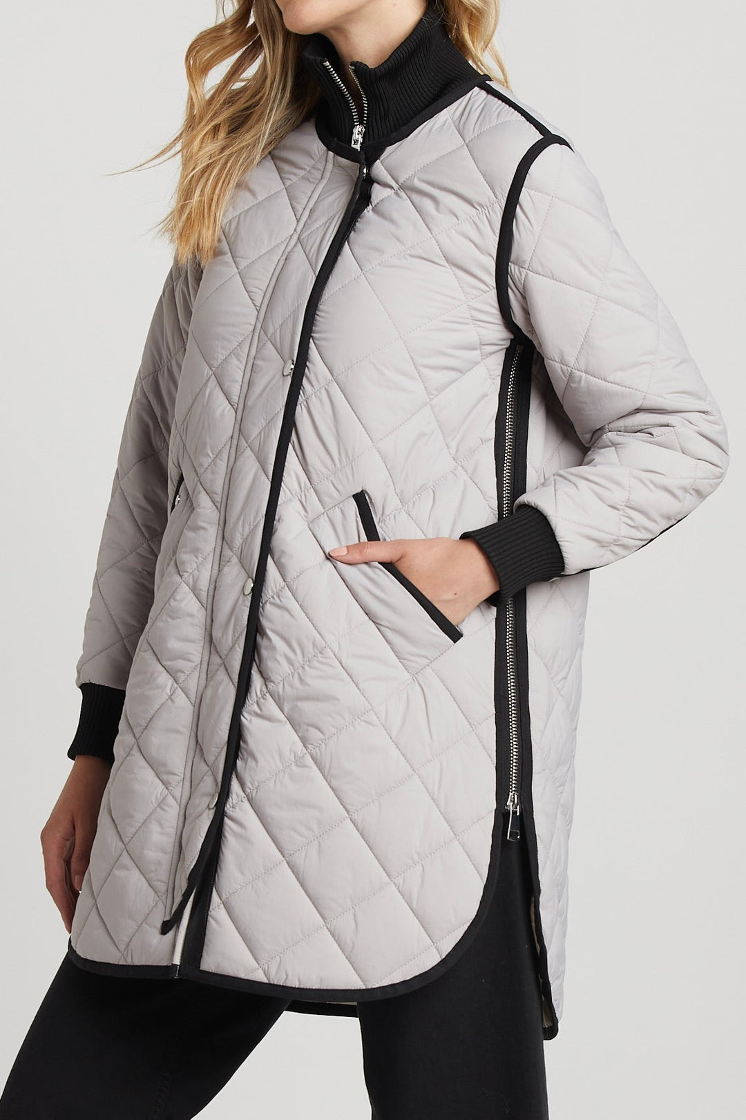 Adroit Atelier Libby Quilted Full Zip Coat in Cloud available at Barbara Katz