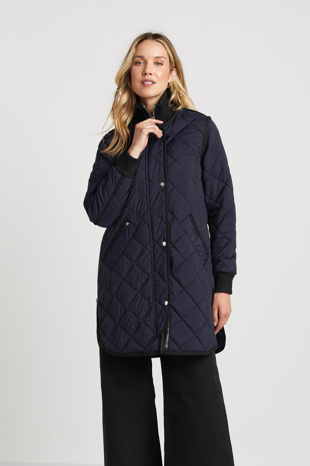 Adroit Atelier Libby Quilted Full Zip Coat in Dark Navy available at Barbara Katz