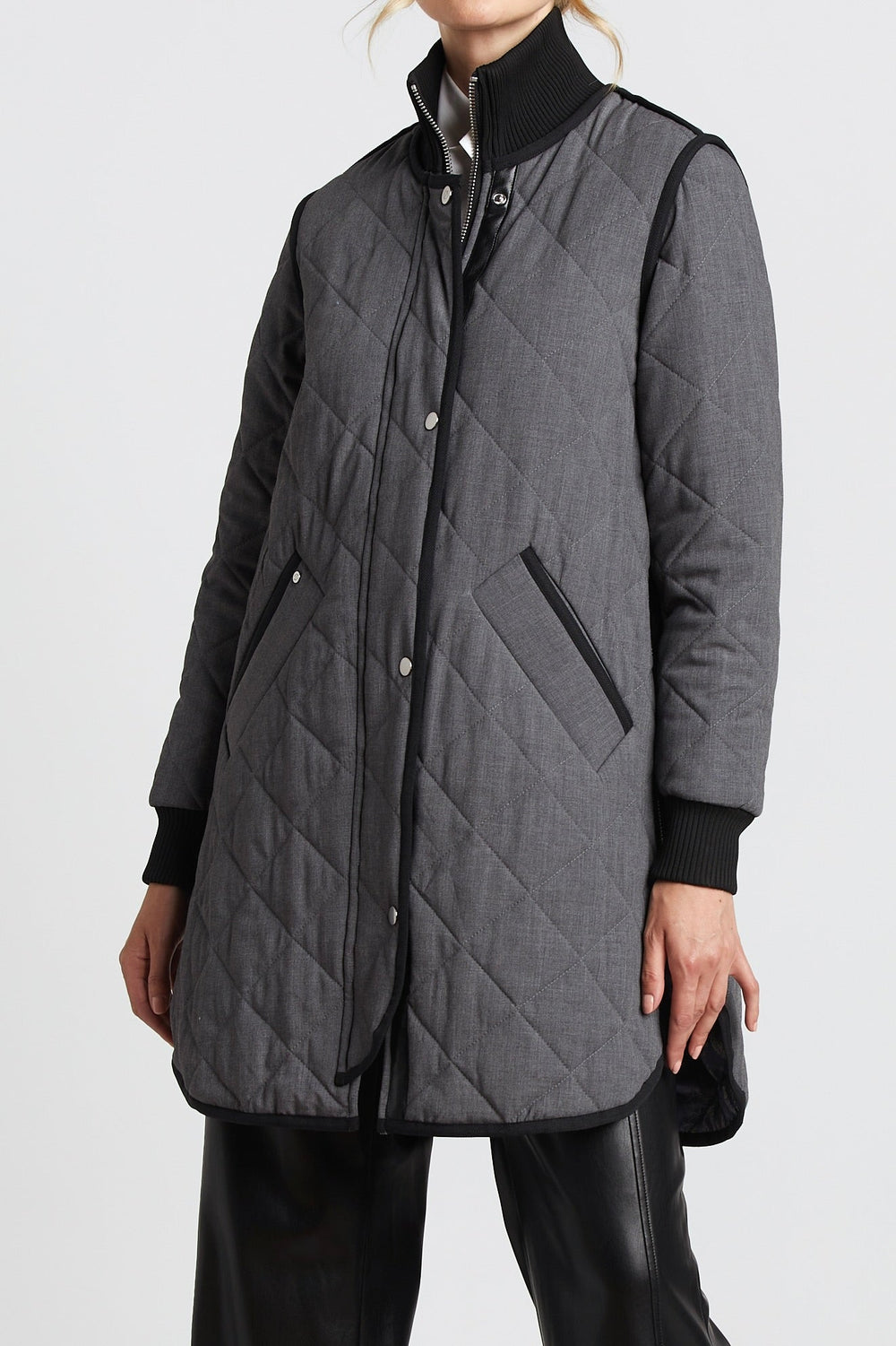 Adroit Atelier Libby Quilted Full Zip Coat in Grey available at Barbara Katz