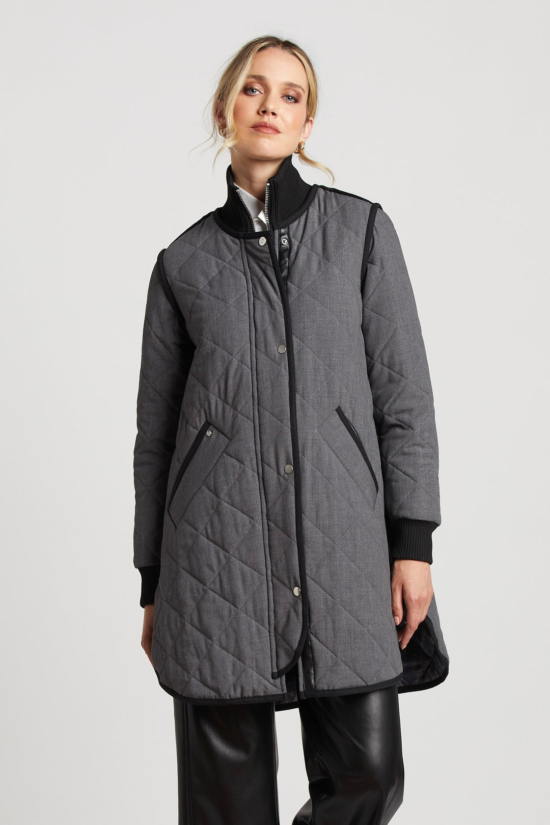 Adroit Atelier Libby Quilted Full Zip Coat in Gray available at Barbara Katz