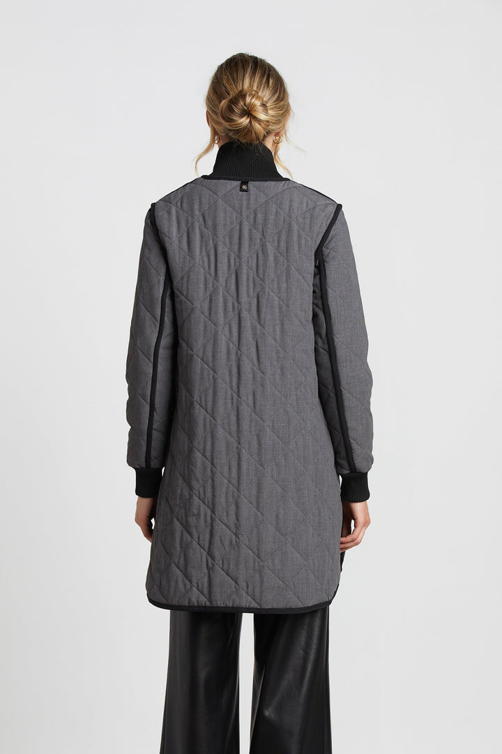 Adroit Atelier Libby Quilted Full Zip Coat in Grey available at Barbara Katz