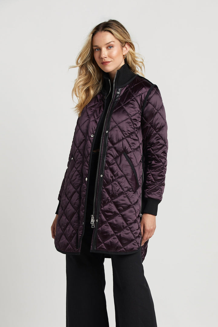 Adroit Atelier Libby Quilted Full Zip Coat in Mulberry available at Barbara Katz