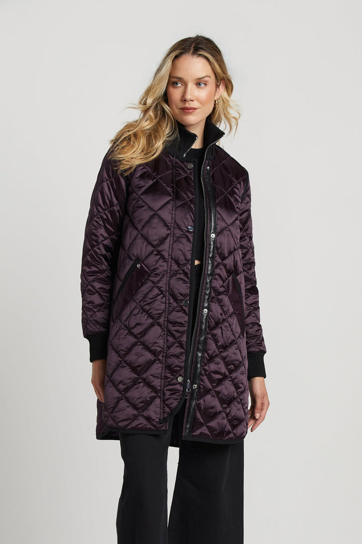 Adroit Atelier Libby Quilted Full Zip Coat in Mulberry available at Barbara Katz