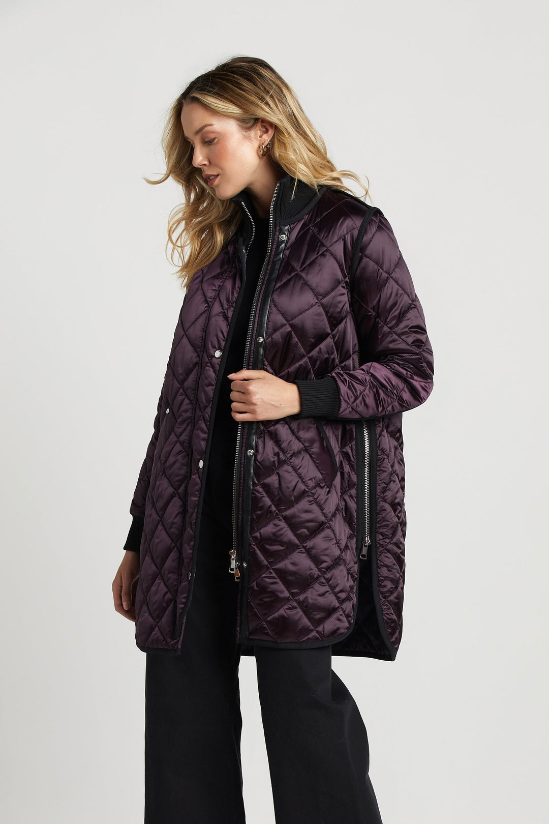 Adroit Atelier Libby Quilted Full Zip Coat in Mulberry available at Barbara Katz