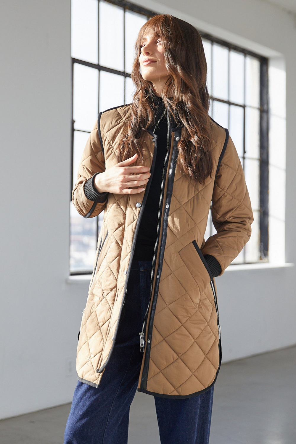 Adroit Atelier Libby Quilted Full Zip Coat - Toffee available at Barbara Katz