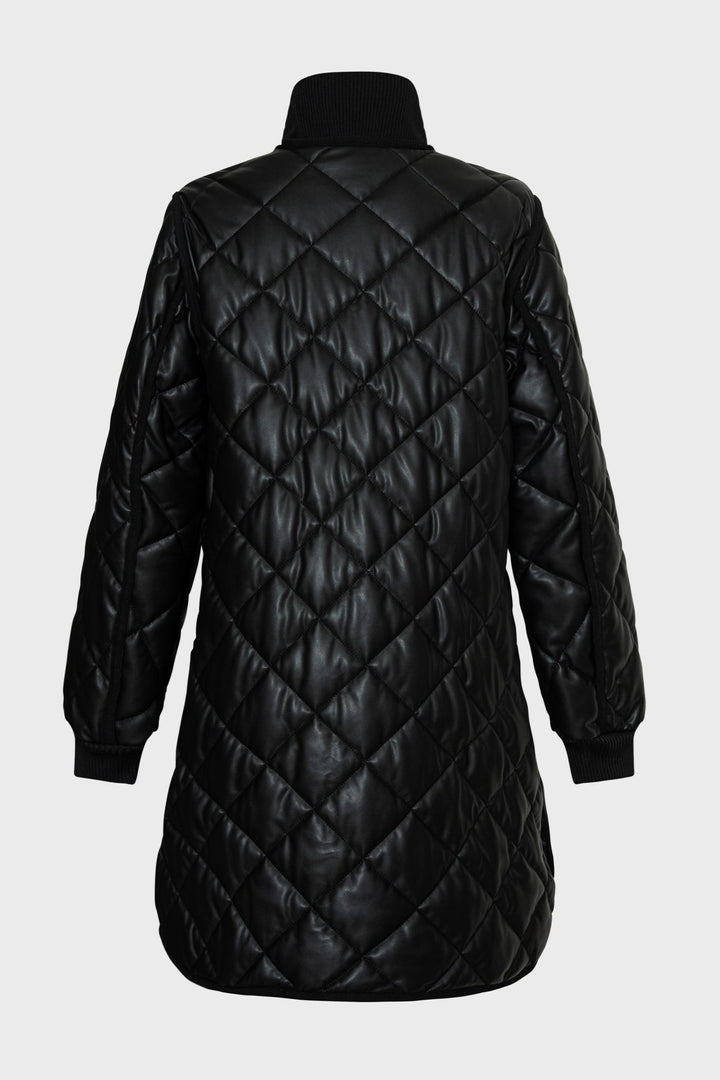 Adroit Atelier Liberty Quilted Full Zip Vegan Leather Coat With Side Zipper - Black available at Barbara Katz