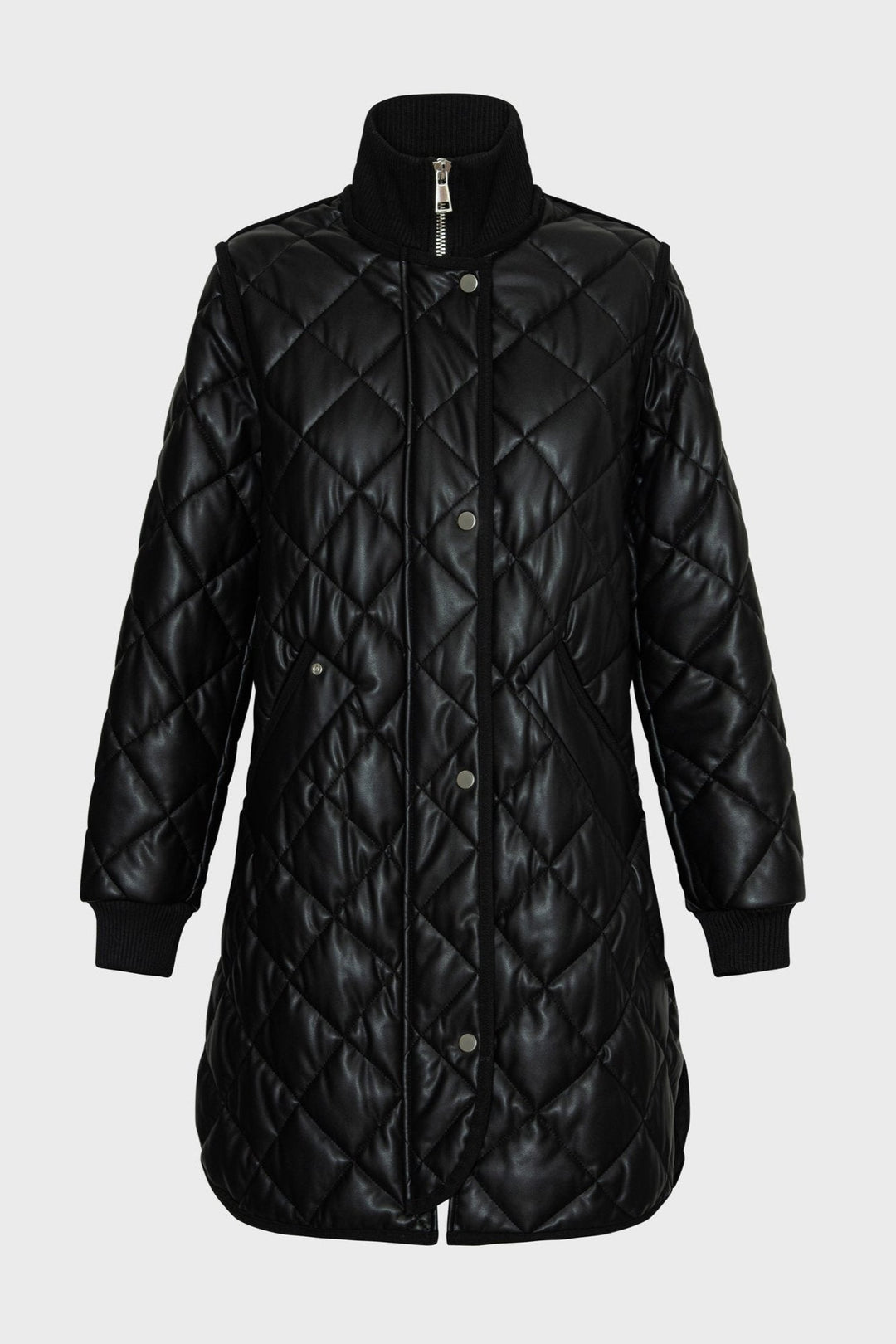 Adroit Atelier Liberty Quilted Full Zip Vegan Leather Coat With Side Zipper - Black available at Barbara Katz