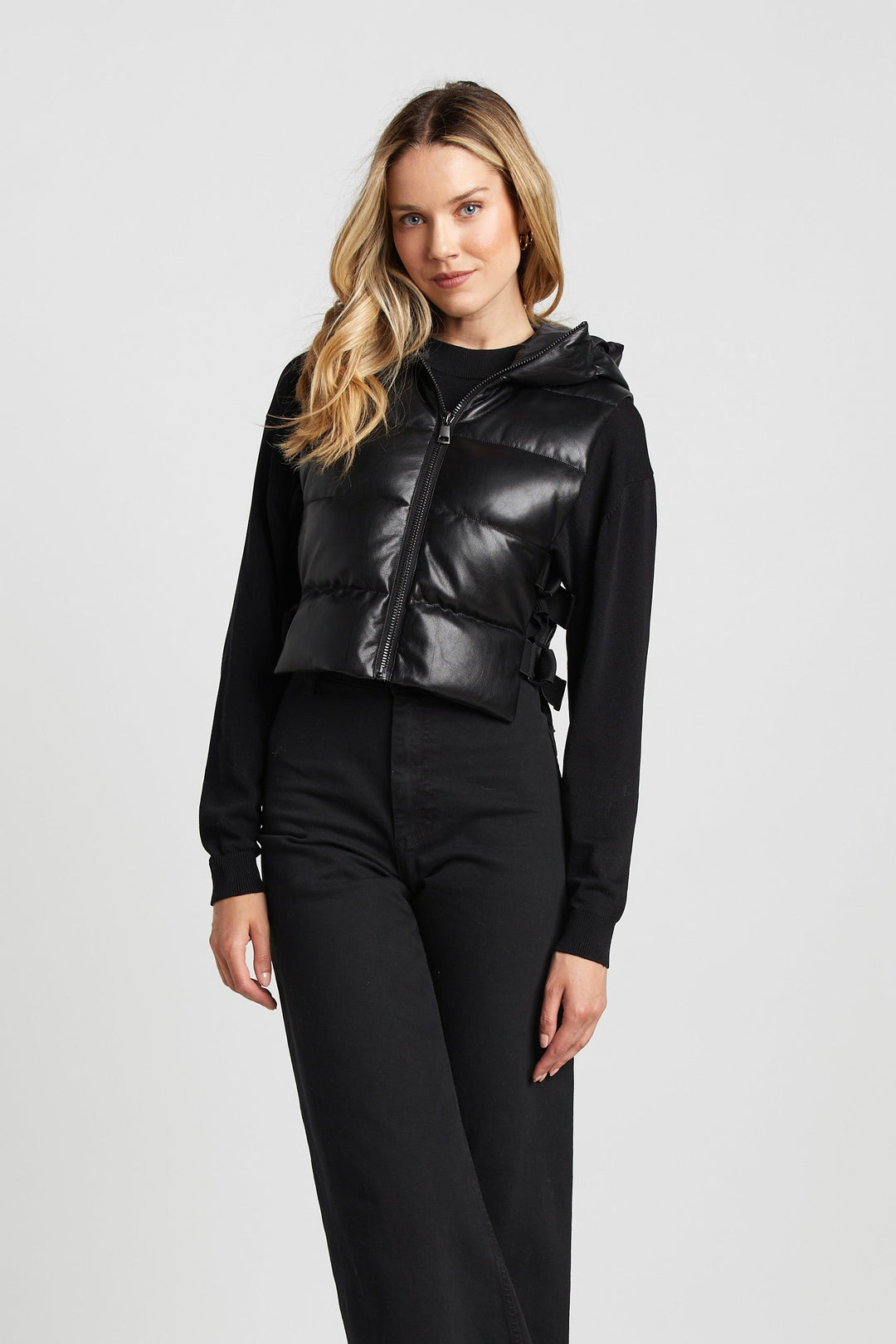 Adroit Atelier Lola Vegan Leather Quilted Full Zip Gilet With Adjustable Side Buckles - Black available at Barbara Katz