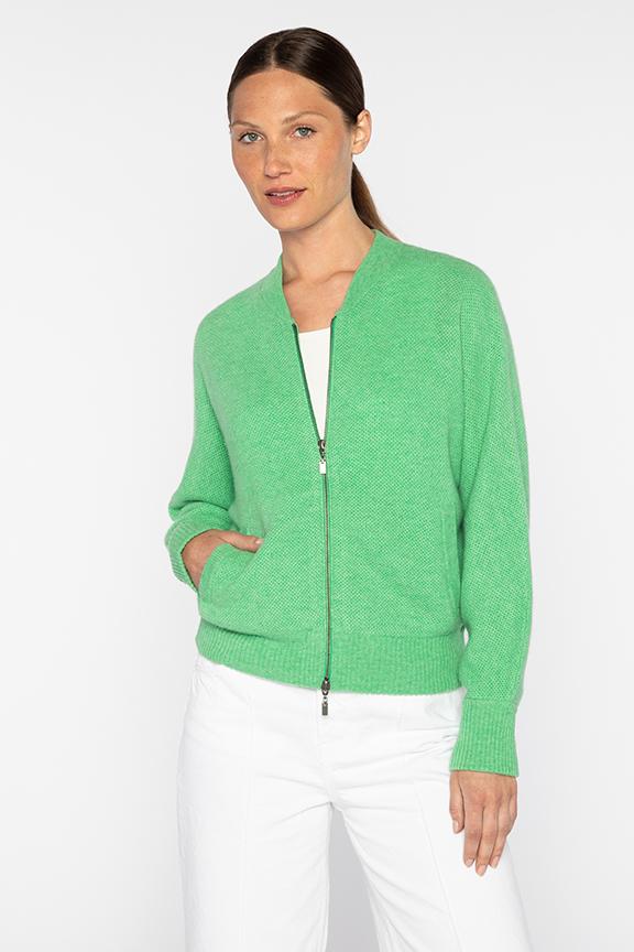 Kinross Cashmere Honeycomb Zip Bomber available at Barbara Katz