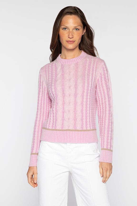 Kinross Cashmere Tipped Plaited Cable Crew Sweater available at Barbara Katz