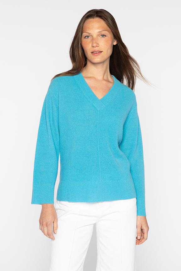 Kinross Cashmere Rib Easy Vee Sweater available at Barbara Katz