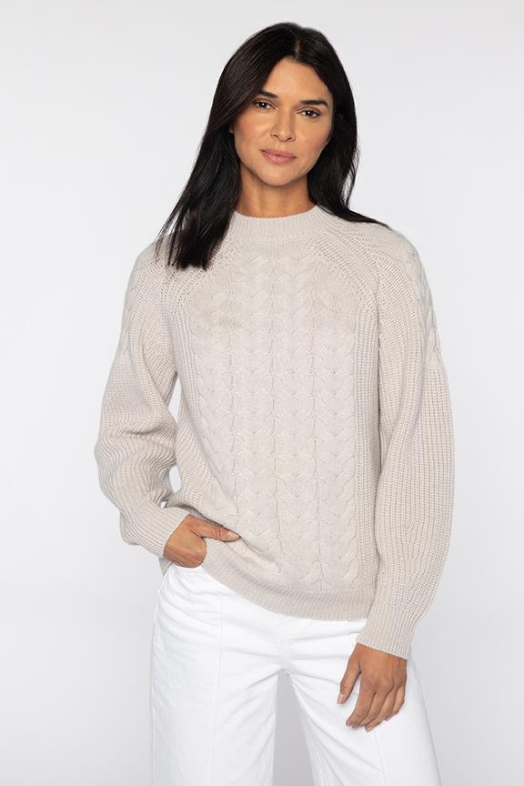 Kinross Cashmere Luxe Cable Crew Sweater available at Barbara Katz