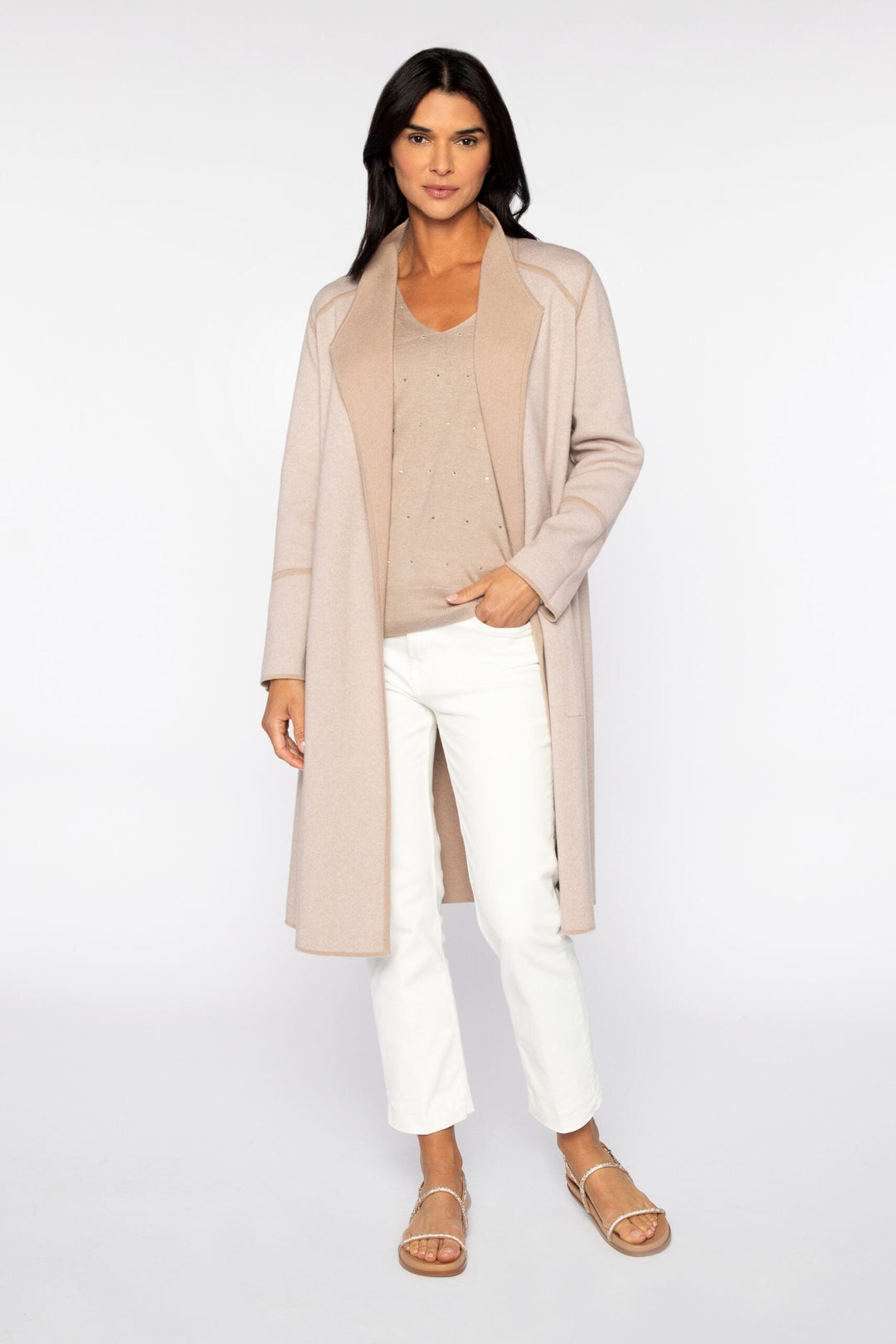 Kinross Reversible Drape Front Cardigan available at Barbara Katz