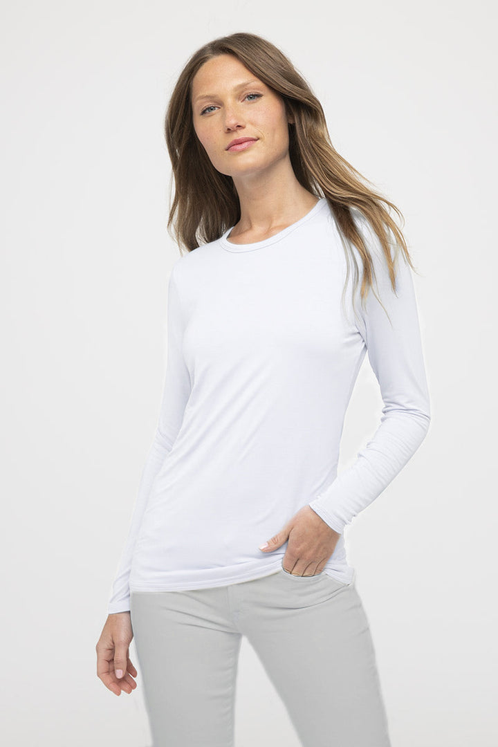 Kinross Cashmere Bamboo Long Sleeve Crew Top available at Barbara Katz