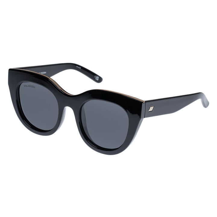 Le Specs Air Heart Sunglasses in Black, fashionable sunnies with smoke mono polarized lenses ideal for traveling