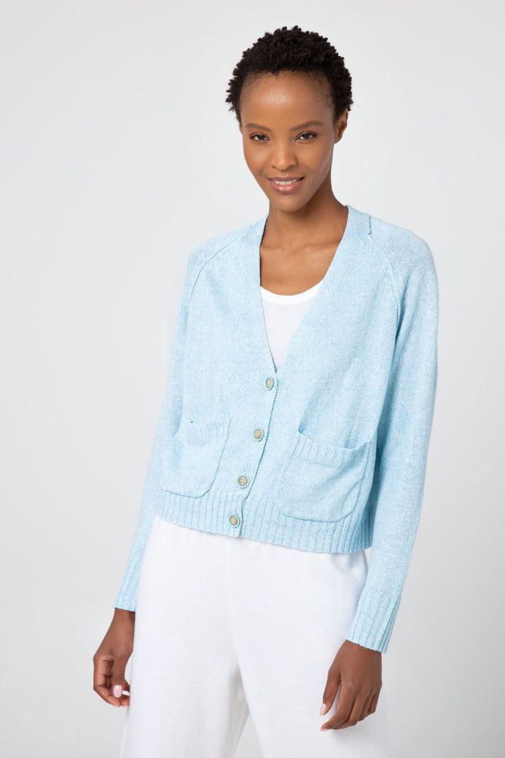 Kinross Button Crop Cardigan - Blue Twist