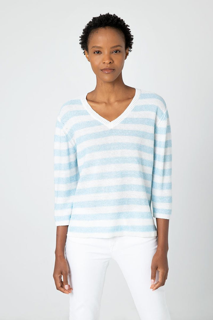 Kinross Beach Stripe Vee - White/Blue