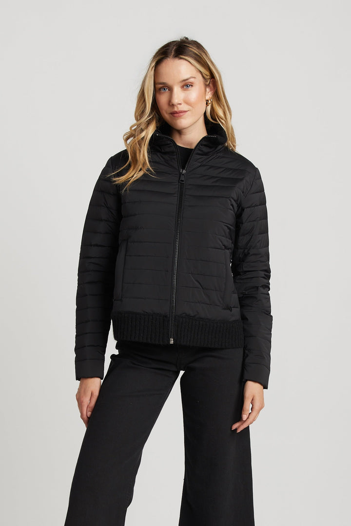 Adroit Atelier Lulu Lightweight Quilted Down Jacket With Knit Trim - Black available at Barbara Katz