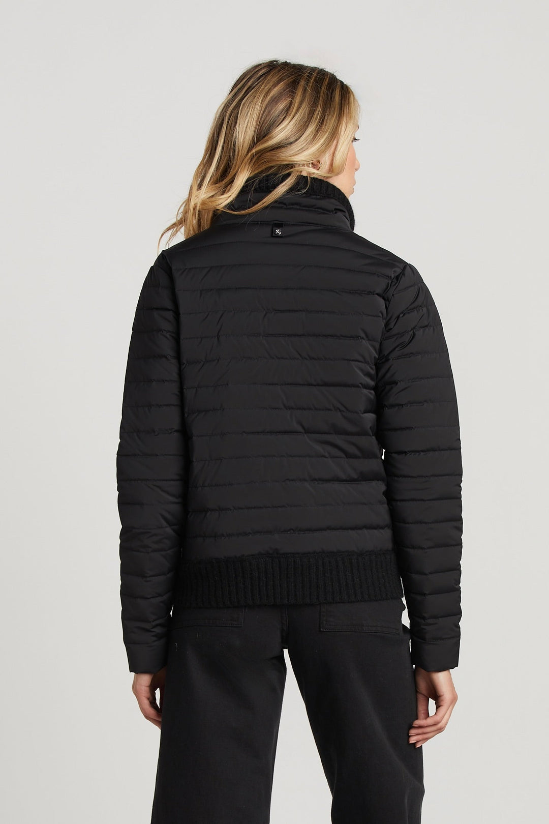 Adroit Atelier Lulu Lightweight Quilted Down Jacket With Knit Trim - Black available at Barbara Katz