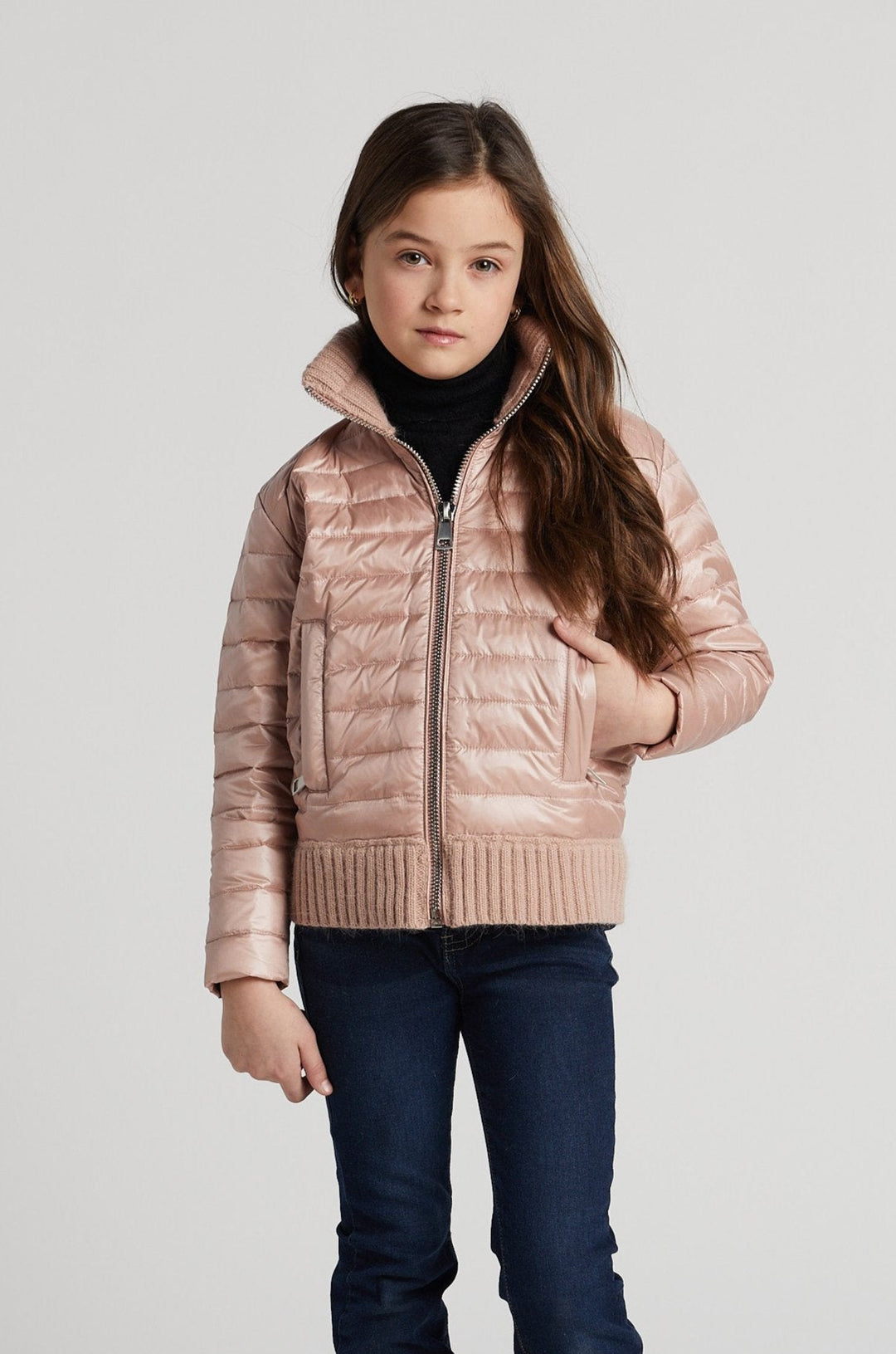 Lulu Light Weight Quilted Down Jacket w/ Knit Trim Details