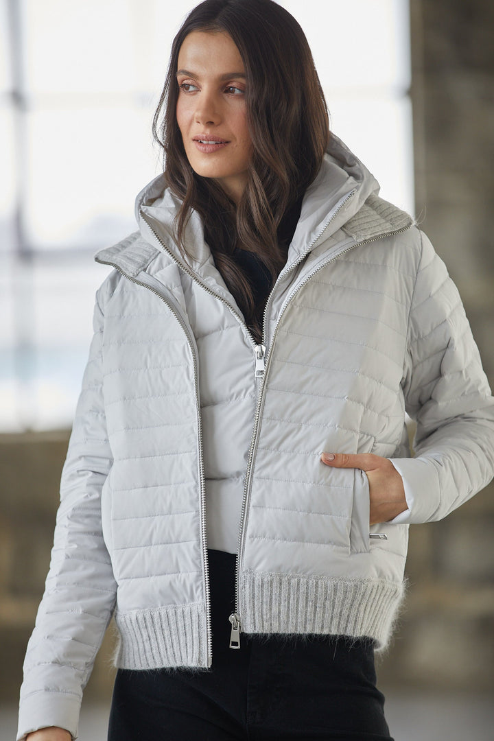 Adroit Atelier Lulu Lightweight Quilted Down Jacket With Knit Trim - Cloud available at Barbara Katz