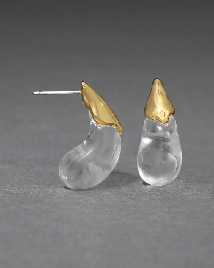 Alexis Bittar Clear Liquid Lucite Arched Small Post Earrings with Gold available at Barbara Katz