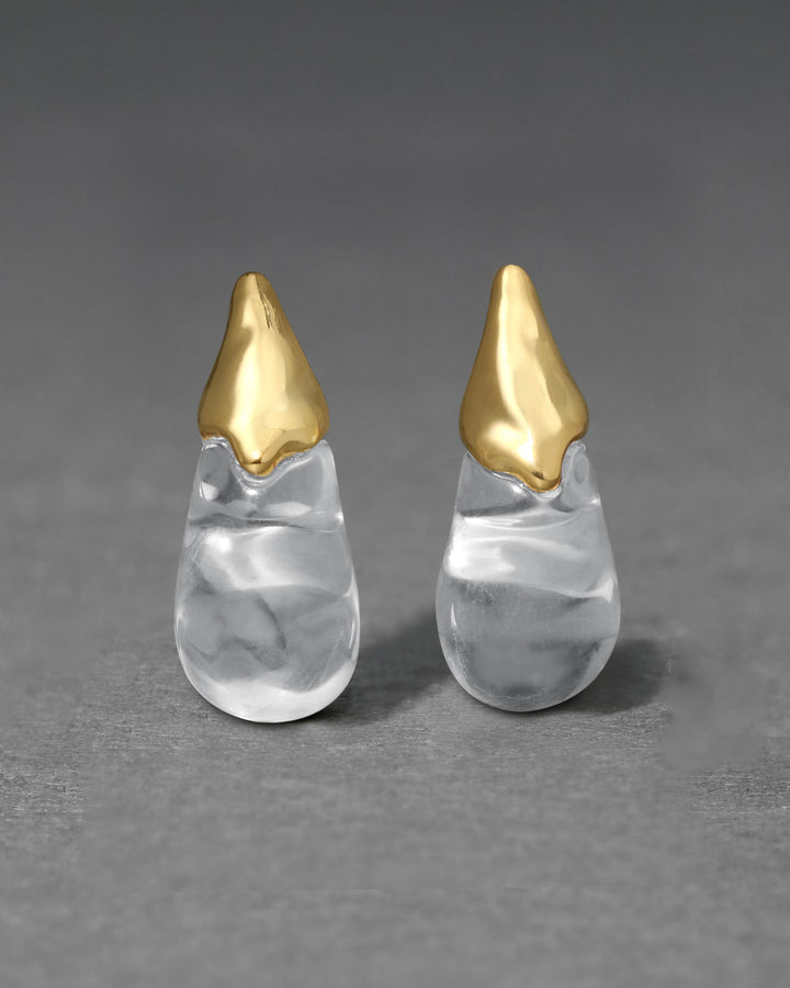 Alexis Bittar Clear Liquid Lucite Arched Small Post Earrings with Gold available at Barbara Katz