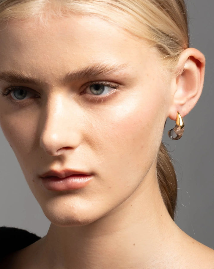 Alexis Bittar Liquid Lucite Arched Small Post Earrings in Clear/Gold available at Barbara Katz