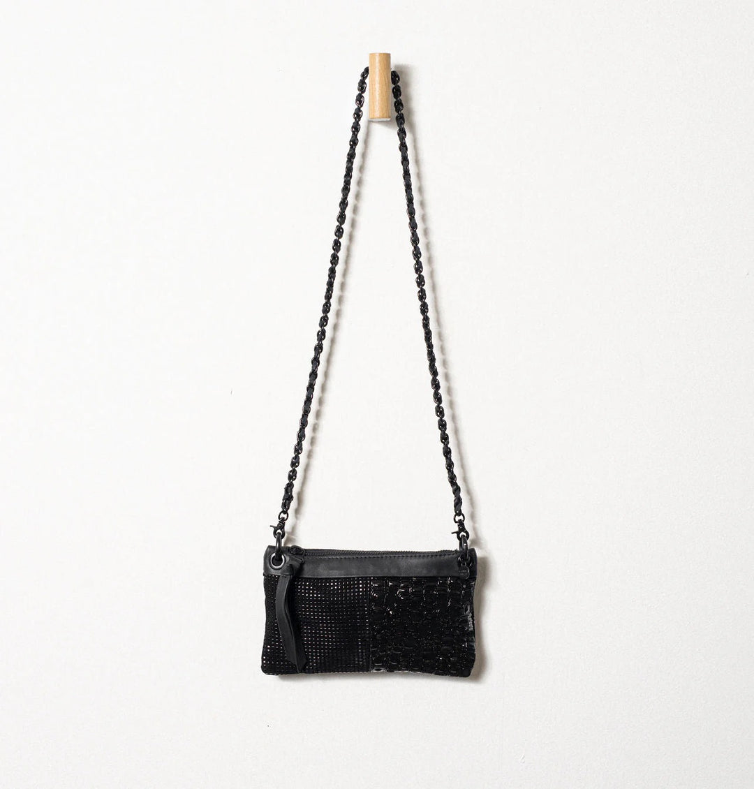 Daniella Lehavi Malika Leather Clutch Crossbody in Black Shimmer available at Barbara Katz