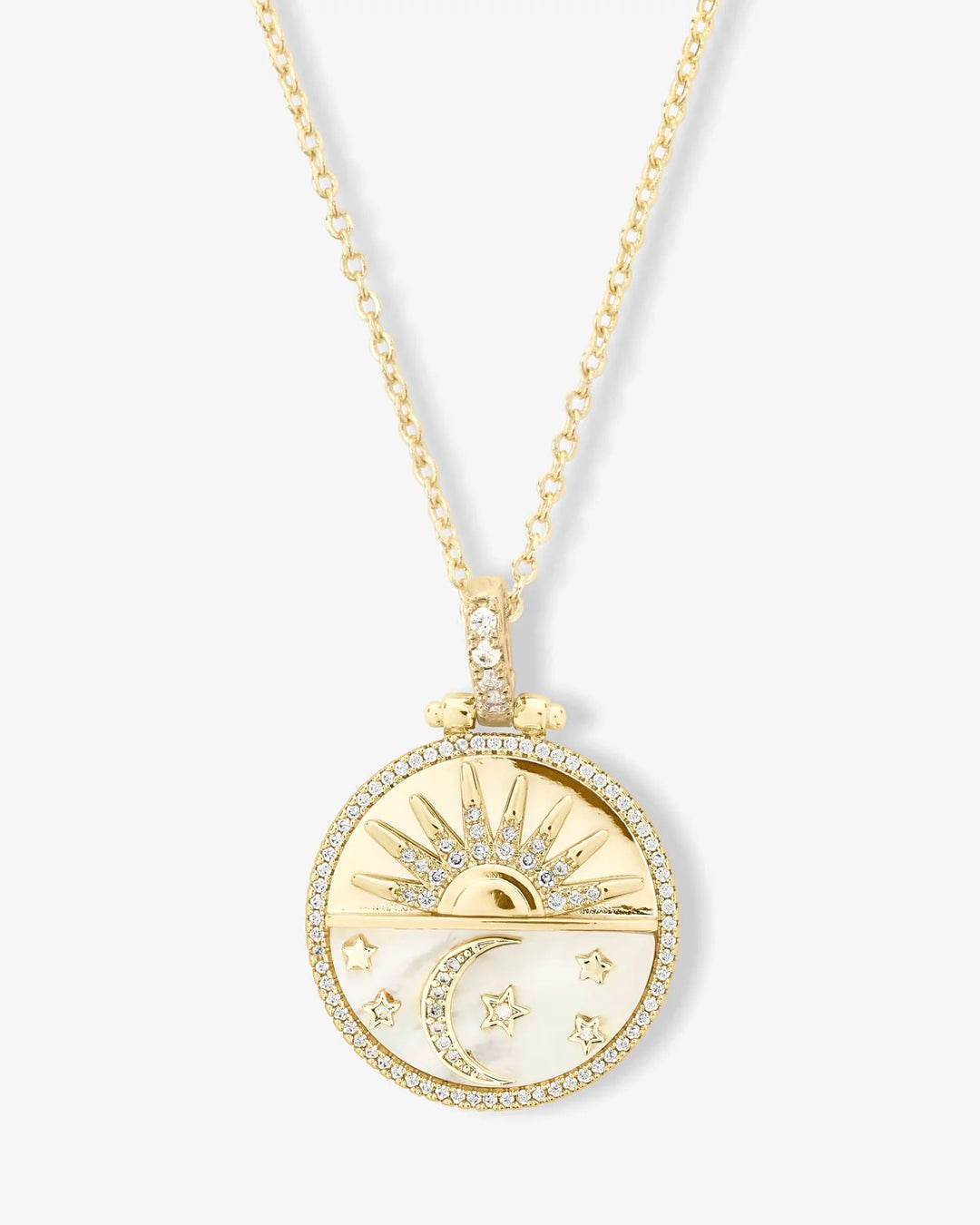 Melinda Maria New Beginnings Medallion Necklace in Gold/White Diamondettes available at Barbara Katz