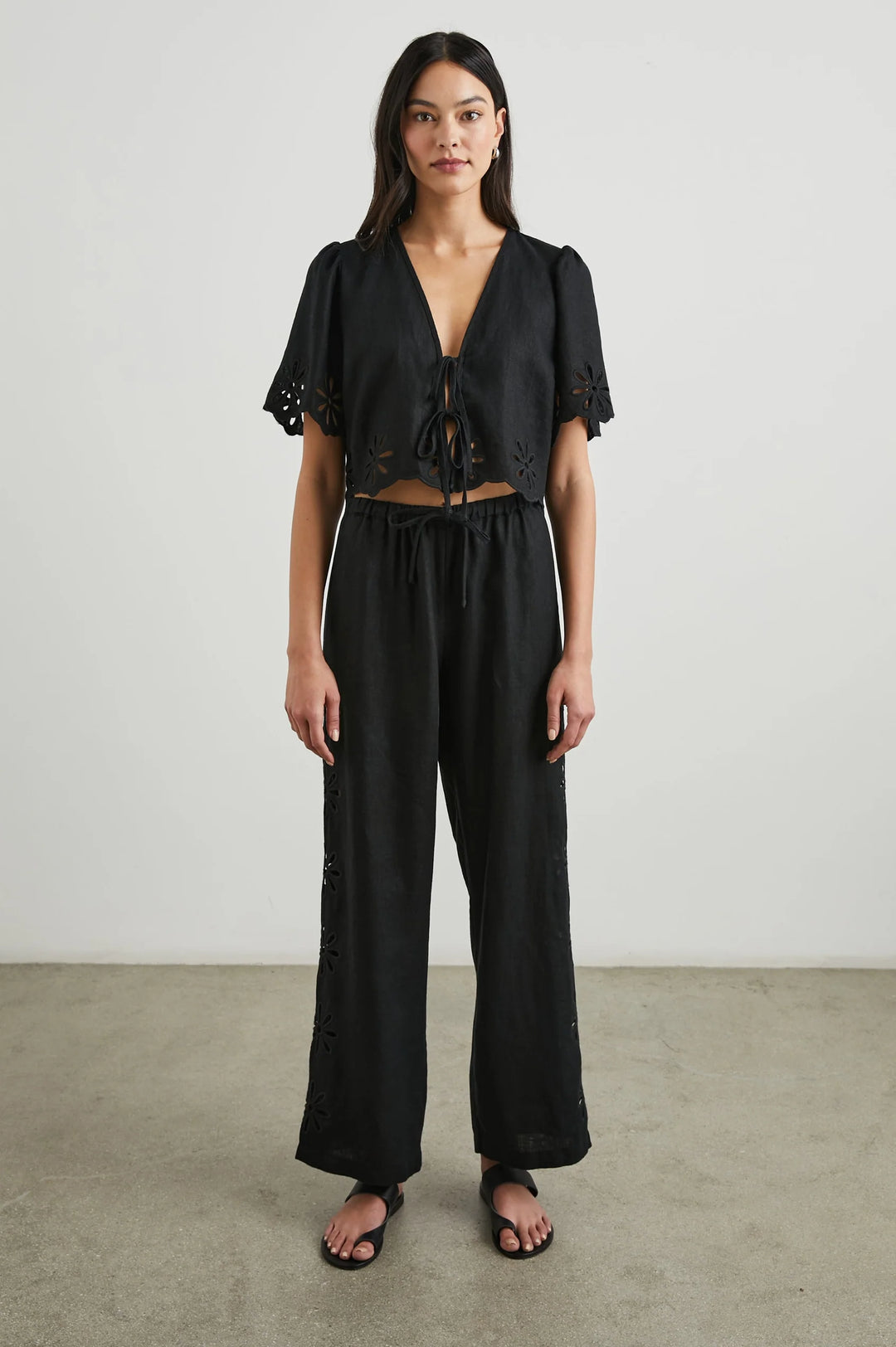 Rails Pari Blouse in Black Eyelet paired with matching Emmie Pants available at Barbara Katz